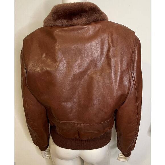 Ralph Lauren Brown Bomber Aviator Jacket Womens 12 Vintage Shearling Collar - Picture 7 of 16